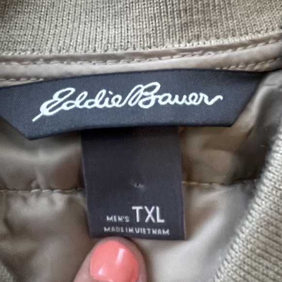 Eddie Bauer Mens Cream and‎ Tan Quilted Snap Jacket Shacket Size XLT - Picture 4 of 4